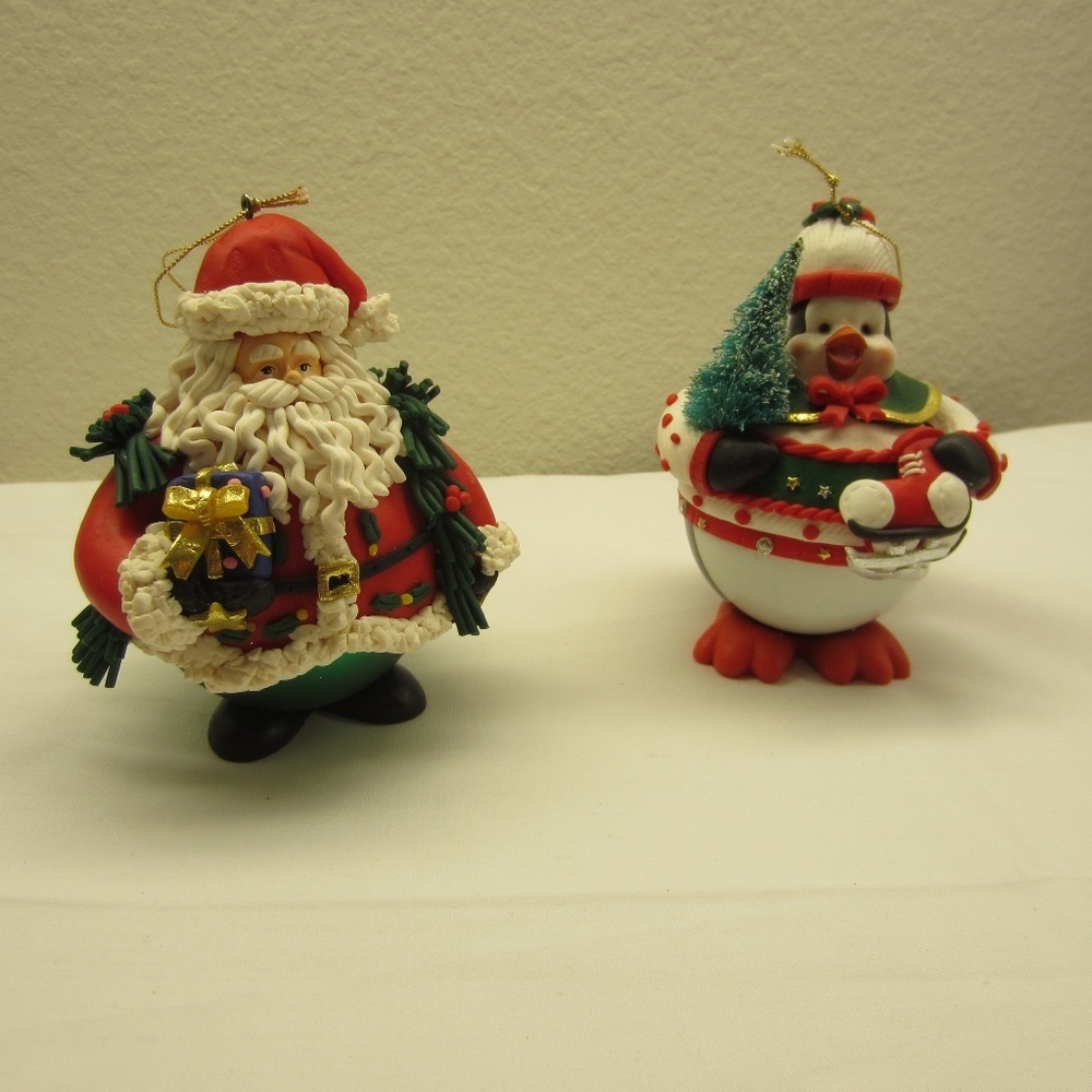 Vintage Traditions collectible Christmas Characters -Chubby Santa & Penguin